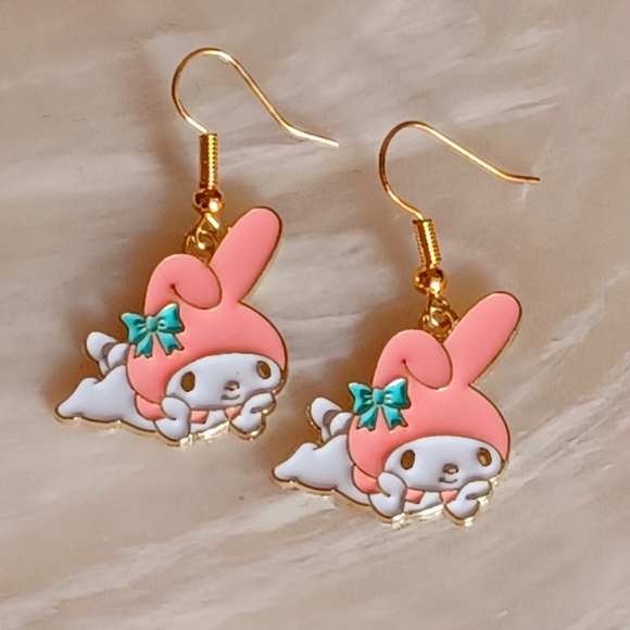 Sanrio My Melody Lounging Oil Painted Handmade Earrings - Picture 1 of 3